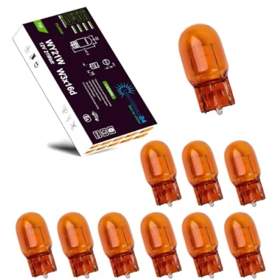 Abbildung von LIGHTWORLD24 10 x WY21W T20 Blinkerlampe Blinkerbirne 12V orange gelbe Glassockel Lampe W3X16D Auto 21W Birne Blinker Glühbirne 21 Watt