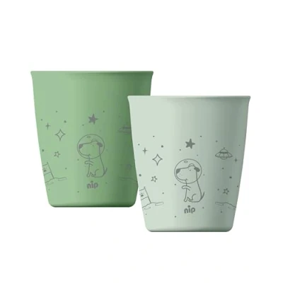 Abbildung von nip Green Öko Baby und Kindertrinkbecher ab 1 Jahr, bruchfest, mikrowellen spülmaschinengeeignet, BPA frei, ohne Melamin, nachhaltig, 2er Set, Tiermotiv, Hellgrün