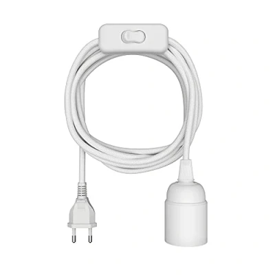 Abbildung von ledscom.de Textilkabel LEHA, Stecker, Schalter, weiß, 3 m, Lampen Fassung, 1x E27 max. 60W