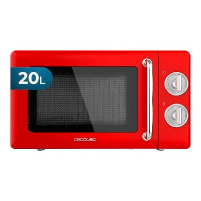 Abbildung von Cecotec Mikrowelle Proclean 3010 Mechanische, 20 l, Retro, 700 W, 6 Stufen, Timer bis zu 30 Minuten, Auftaumodus, Vintage Design in Rot, Stahl Finish