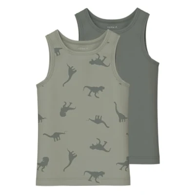 Abbildung von Name it Nmmtank DINO 2 PACK Unterhemd/shirt für Kinder, Größe: 110, Agave green