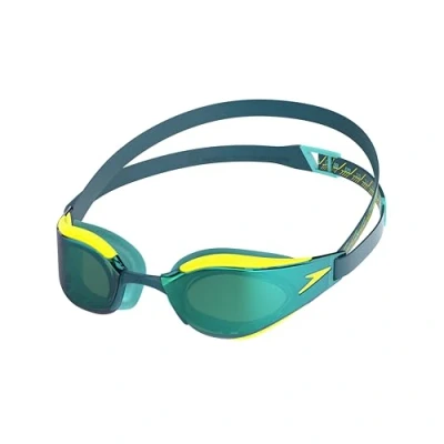 Abbildung von Speedo Fastskin Hyper Elite Mirror Schwimmbrille für Unisex Erwachsene, Yellow/Steel/Emerald Mirror, One Size