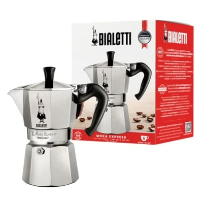 Abbildung von Bialetti Moka Express Ikonische Herdplatten Espressomaschine, Aluminium, 270 ml, Silber/Schwarz
