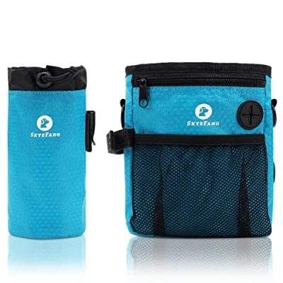 Abbildung von SkyeFang leckerlibeutel fur Hunde,2 in 1 Futterbeutel Hund,mit Wasserflasche Tasche,Abnehmbare Futtertasche mit Kotbeutelspender für Gassigehen &amp; Hundetraining(blau)