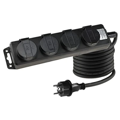 Abbildung von ChiliTec 4 Fach Steckdosenleiste Aussensteckdose mit Schutzkontaktsteckdosen Klappdeckel 3m Kabel IP44 Mehrfachsteckdose für den Innen &amp; Außenbereich 230V 16A Schwarz