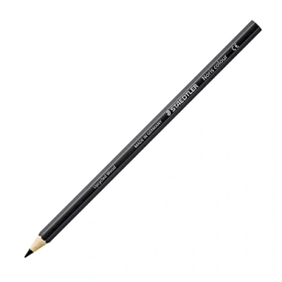 Abbildung von STAEDTLER Buntstifte Noris colour, schwarz, rutschfeste Soft Oberfläche, hohe Bruchfestigkeit, Made from Upcycled Wood, intensive Farben, Sechskantformat, 12 schwarze Farbstifte, 185 9