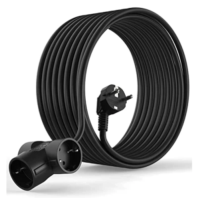 Abbildung von MutecPower 10 Meter Schuko Verlängerungskabel Mit 3 Fach Steckdosen 90 abgewinkelt EU Schutzkontaktstecker und Schutzkontaktkupplungen bis 250V 50Hz 16A IP20 10m Schwartz