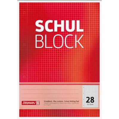 Abbildung von Brunnen 1052528 Schulblock / Notizblock (A4, 50 Blatt, kariert, mit Randlinien, Lineatur 28, gelocht, kopfverleimt, 70 g/m²)