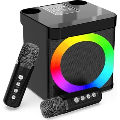 Abbildung von Karaoke Maschine mit 2 Mikrofonen,Mini Anlage LED Licht, tragbare Bluetooth Lautsprecher für Kinder &amp; Erwachsene, Perfekt Partys, Geburtstage Familientreffen