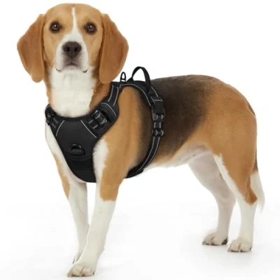 Abbildung von Eagloo Hundegeschirr Kleine Hunde, Anti Zug mit Reflexstreifen und Kontrolle, Verstellbar, Einstellbar Langlebige Brustgeschirr Hund, Geeignet zum Gehen Joggen, Schwarz, S