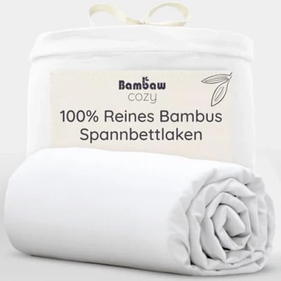 Abbildung von Bettlaken Weiß Spannbettlaken 160x200 cm Bambus Laken Kühles Allergiker Bettwäsche Sommer und Winter Boxspringbett Spannbetttuch Bambaw