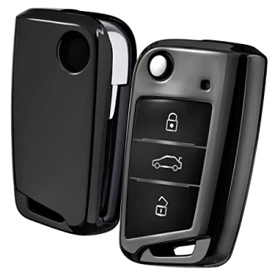Abbildung von OATSBASF Autoschlüssel Hülle VW, VW Golf 7 Schlüsselhülle, Schlüsselbox Cover für Polo, Skoda, Tiguan, MK7 3 Tasten (Schwarz)