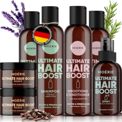 Abbildung von MOERIE Shampoo Set 8 teilig gegen Haarausfall, Conditioner, Haarwachstum Serum &amp; Haarmaske natürlich beschleunigen Veganes Haarwuchsmittel Frauen Männer 77 Mineralien