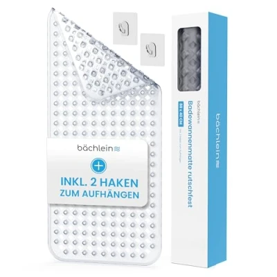 Abbildung von Bächlein PVC Badewannenmatte Transparent Antirutsch Einlage 88x40 cm mit Haken zum Aufhängen, Hygienisch &amp; Schimmelresistent, BPA Latexfrei, Maschinenwaschbar