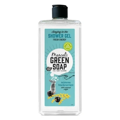 Abbildung von Marcel&#039;s Green Soap Duschgel Mimosa &amp; Blackcurrant Mikroplastikfrei 100% recycelte Plastikflasche 99% biologisch abbaubar vegan