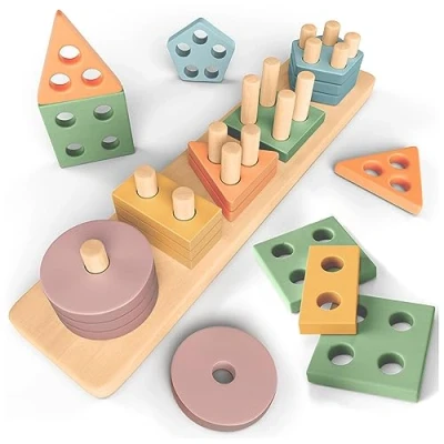 Abbildung von Sweety Fox Montessori Spielzeug ab 1 Jahr Holz Sortier &amp; Stapelspielzeug, 2 3 Jahre Aktivitäts Entwicklungsspielzeug aus in Pastellfarben Lernspielzeug für Kleinkinder