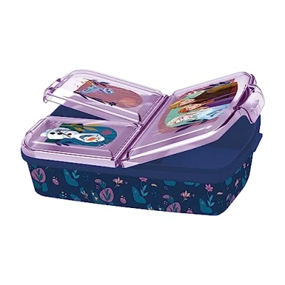 Abbildung von p:os 35451 Frozen Die Eiskönigin 2 Brotdose für Kinder mit 3 Fächern, Lunchbox aus Kunststoff Clip Verschlüssen, Vesperbox Kindergarten, Schule und Freizeit
