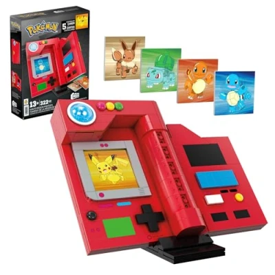 Abbildung von MEGA Pokémon Bauspielzeug für Erwachsene, zusammenbaubarer Kanto Region Pokédex mit 322 Teilen, Lichtfunktion und Karten, Sammler, HYM37