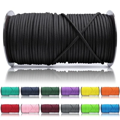 Abbildung von Ganzoo Paracord 550 Seil Schwarz 4mm Schnur Typ 3, Nylon &amp; Polyester, ideal für Basteln von Hundeleine Halsband Armband/Camping Survival und Outdoor 100 Meter Allzweckseil 7 Innenstränge