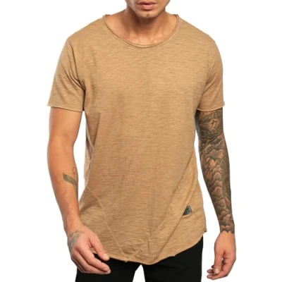 Abbildung von Leif Nelson T Shirt Herren Sommer Rundhals Ausschnitt (Beige, Größe M), Regular Fit 100% Baumwolle, Casual Basic Männer Kurzarm