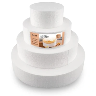 Abbildung von MCE Commerce A3995984 Styropor Torte Set vierstöckig H 5cm, 10cm 15cm 20cm 25cm, EPS, weiß, 25x15cm