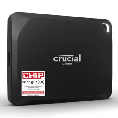 Abbildung von Crucial X10 Pro 1TB Portable SSD Festplatte, bis zu 2100MB/s Lesen und 2000MB/s Schreiben, Externe SSD, PC Mac, Wasser Staubgeschützt (IP55), USB C 3.2 CT1000X10PROSSD902