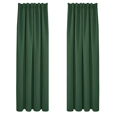 Abbildung von Deconovo Vorhänge Verdunkelungsvorhänge mit Kräuselband Thermovorhänge Gardine Vorhänge, 240x140 cm(HöhexBreite), Waldgrün, 2er Set