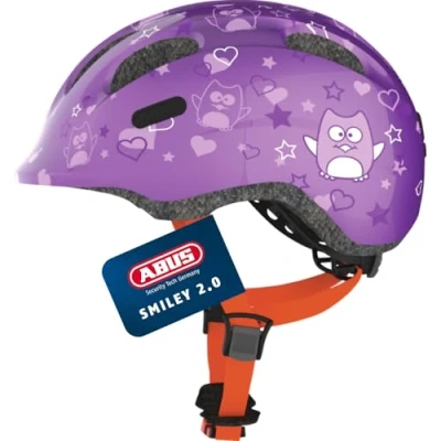 Abbildung von ABUS Kinderhelm Smiley 2.0 Robuster Fahrradhelm für Mädchen und Jungs Lila mit Eulenmuster, Größe M