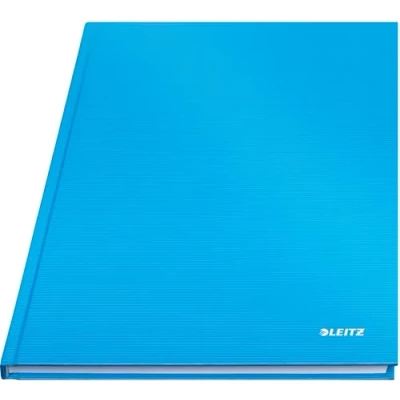 Abbildung von Leitz A4 Notizbuch liniert, 160 Seiten, 80 Blatt FSC zertifiziertes g/m² Papier, Stabiler, kratzfester Hardcover Einband, Für Büro, Schule oder als Tagebuch, Solid Serie, Hellblau, 46650030