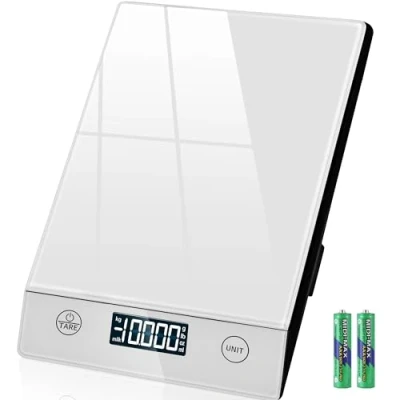Abbildung von Küchenwaage Digital 10KG Küchenwaagen Glas Digitale Waage Wasserdicht Elektronische Haushaltswaage zum Backen, Tara Funktion, Touch Taste, 1g Genaue Silber