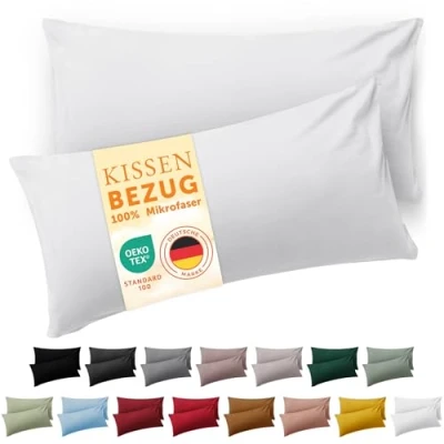 Abbildung von Blumtal Kissenbezug 40x60 cm 2er Set Kissenbezüge, Weiß, Kopfkissenbezug aus weichem Mikrofaser waschbare Kissenhülle, Oeko TEX Zertifiziert für Kissen