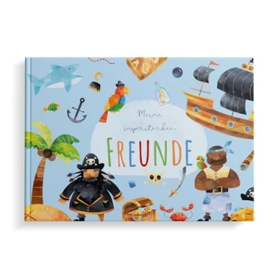 Abbildung von MeinBaby123® Freundebuch für Kinder, Freundschaftsbuch, Kindergarten, Schule, Jungs, Freundschaftsalbum, Geschenk Jungen Album (Pirat)