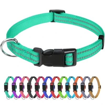 Abbildung von TagME Nylon Hundehalsband, Verstellbares Reflektierendes Hundehalsband mit Sicherheitsschnalle für Welpen, Türkis, 1.0cm Breite