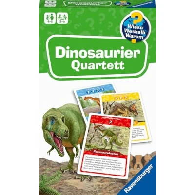 Abbildung von Ravensburger Mitbringspiel 22359 Wieso?Weshalb?Warum? Dinosaurier Quartett,mit detailreich gestalteten Karten zu spannenden Arten, informativem Zusatztext &amp; einer weiteren Spielvariante