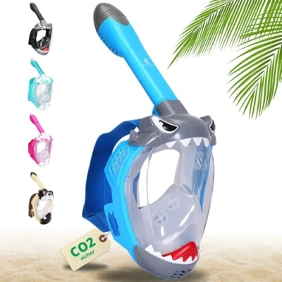 Abbildung von Khroom CO2 sichere Schnorchelmaske für Kinder ab 3 Jahren geprüft* durch TÜV Rheinland Vollgesichtsmaske zum Schnorcheln Seaview Kids Vollmaske Taucherbrille Tauchermaske (Einhorn Pink+Case)