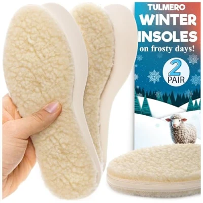 Abbildung von 2 Paare Lammfell Einlegesohlen, Wärmesohlen für Schuhe, Einlagen Schuhe Warm, Felleinlagen Thermosohlen aus Wolle und Latexschaum, Wintersohlen TULMERO Größe 37