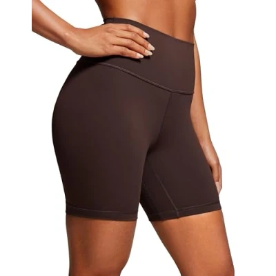 Abbildung von CRZ Yoga Naked Feeling Damen Radlerhose Blickdicht Hohe Taille Kurze Sporthose Sommer Shorts für Gym Sport 15cm Heißes Fudge Brown 40