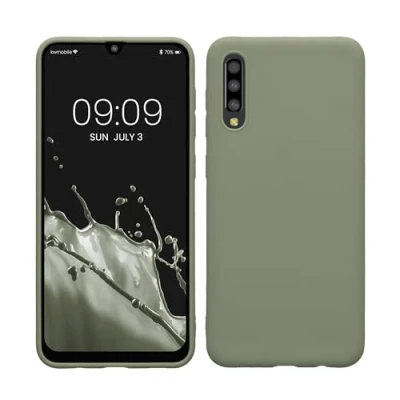Abbildung von kwmobile Hülle kompatibel mit Samsung Galaxy A50 weiches TPU Silikon Case Cover geeignet für kabelloses Laden Graugrün