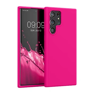 Abbildung von kwmobile Hülle kompatibel mit Samsung Galaxy S22 Ultra Silikon Handy Case Handyhülle weiche Oberfläche kabelloses Laden Neon Pink