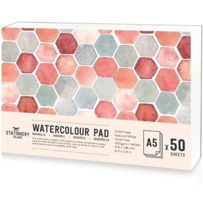 Abbildung von Stationery Island Aquarellpapier A5 300g, 50 Blatt Aquarellblock A5, Aquarell Papier für Wasserfarben, Skizzenbuch, Watercolor Paper Studenten,Anfänger, Skizzenbuch