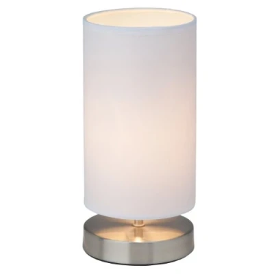 Abbildung von Brilliant Moderne Tischlampe Tischleuchte mit dekorativem Stoffschirm und Schalter geeignet für E14 Leuchtmittel Metall/Textil Eisen/Weiß 26cm Höhe, 12 x 25.5 cm