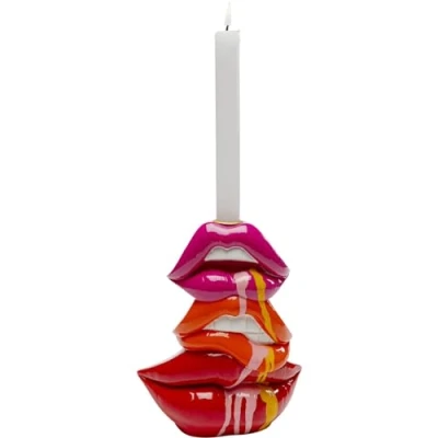 Abbildung von Kare Design Kerzenständer Lips, Rot, Lippen, handbemalt, Unikat, für Stabkerzen, Deko Objekt fürs Wohnzimmer, Regale, Kleiner Kerzenhalter, 17x21x7 cm (H/B/T)