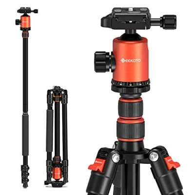 Abbildung von GEEKOTO Kamera Stativ 200cm, DSLR Camera Tripod Aluminum Reisestativ mit Einbeinstativ und 360 Panorama Kugelkopf, 1/4 Schnellwechselplatte Stativtasche für Spiegelreflexkamera bis zu 8kg Orange