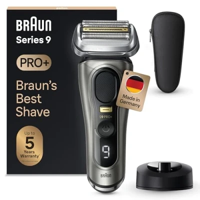 Abbildung von Braun Series 9 Pro+ Rasierer Herren Elektrisch, Elektrorasierer mit 5 Pro Rasierelementen, Langhaarschneider ProTrimmer, Ladestation, 60 Min Laufzeit, Wet &amp; Dry, Made in Germany, 9515s, Edelmetall