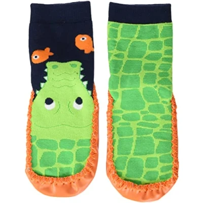 Abbildung von Playshoes Jungen Unisex Kinder Hüttenschuhe Krokodil Hausschuh, Marine/grün, 24/25 EU