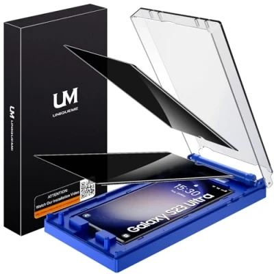 Abbildung von UniqueMe Premium Blickschutz für Samsung Galaxy S23 Ultra Schutzfolie Sichtschutz, Automatische Staubentfernung, 7H Vollständige Abdeckung Displayschutz Anti Spy Blasenfrei Hüllenfreundlich, 2 Stück