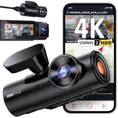 Abbildung von VANTRUE N4 Pro 3 HDR 4K+ 1080P+ 1080P STARVIS 2 Dashcam Auto, 5G WiFi PlatePix™ Dash Cam GPS 360 Puffer Parküberwachung Auto Kamera, IR Nachtsicht, Sprachbefehl, Privatsphäremodi, 2.45 512GB Max