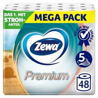 Abbildung von Zewa Premium Toilettenpapier mit Stroh 48 Stück, 6x8 Rollen, 5 Lagen, Vorratspackung