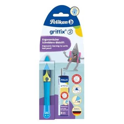 Abbildung von Pelikan® Bleistift Griffix Neon Fresh Blue Pilze Bruchfester Graphit HB Härte Spezielle Greifzone für Kinder Modernes Design Präzises und deutliches Schreiben Mehrfarbig