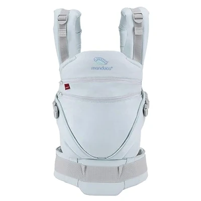 Abbildung von manduca Babytrage XT Monochrome Arctic All In One für Neugeborene ab 3,5 kg und Kleinkinder bis 20 ergonomische Kindertrage mit verstellbarem Steg Einheitsgröße, hellblau